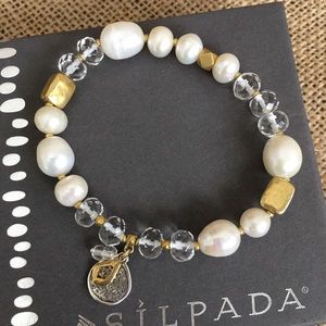 New Silpada Pearl Silver Brass Stretch Bracelet